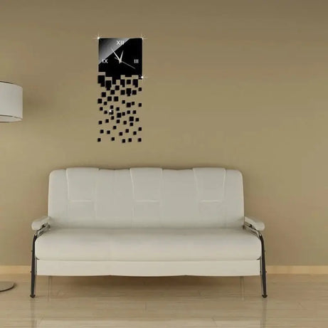 Fly drop masaic mirror clock sticker, 3d acrylic removable wall mirror 3D 2mm Acrylic Wall Clock (28*65cm) - Oshi.pk - Buy & Sell Online
