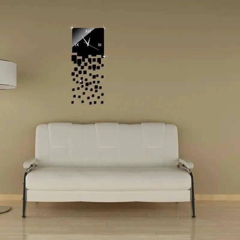 Fly drop masaic mirror clock sticker, 3d acrylic removable wall mirror 3D 2mm Acrylic Wall Clock (28*65cm) - Oshi.pk - Buy & Sell Online