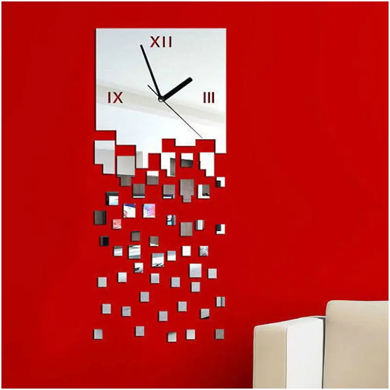 Fly drop masaic mirror clock sticker, 3d acrylic removable wall mirror 3D 2mm Acrylic Wall Clock (28*65cm) - Oshi.pk - Buy & Sell Online