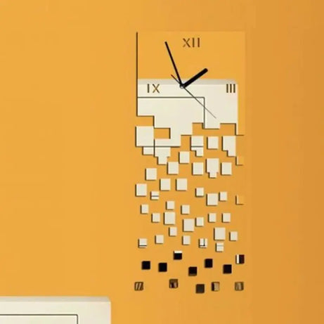 Fly drop masaic mirror clock sticker, 3d acrylic removable wall mirror 3D 2mm Acrylic Wall Clock (28*65cm) - Oshi.pk - Buy & Sell Online