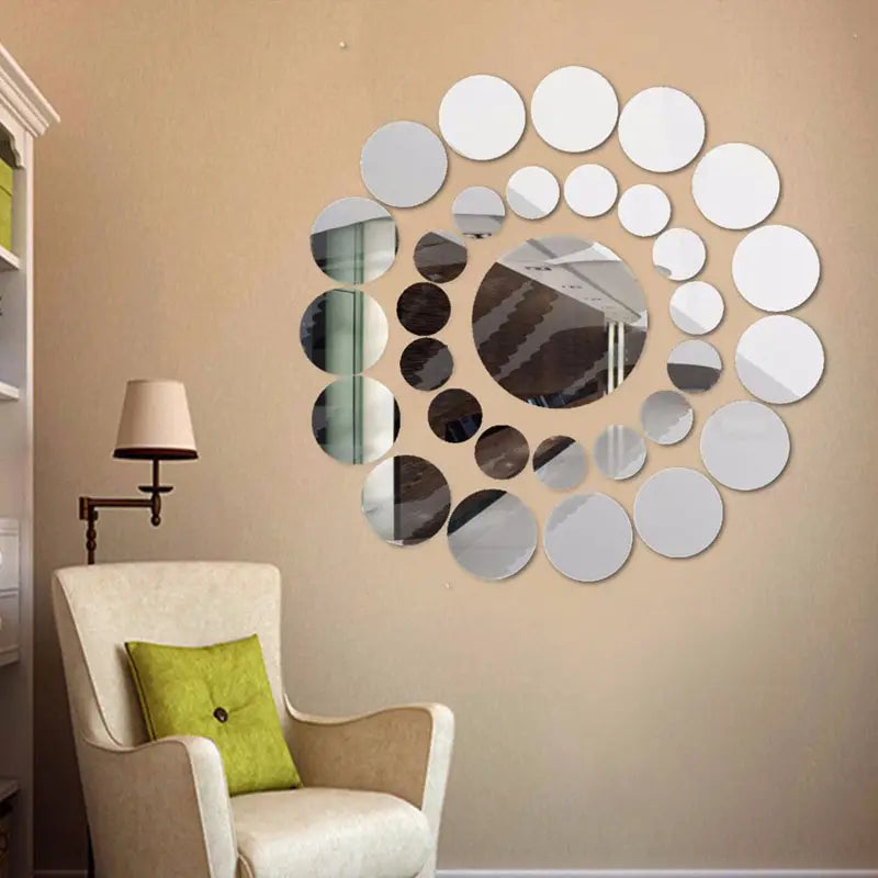 31 pcs mirror round wall acrylic surface decal House DIY room Decoration Art, Silver (36 Inches)