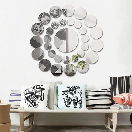 31 pcs mirror round wall acrylic surface decal House DIY room Decoration Art, Silver (36 Inches) - Oshi.pk - Buy & Sell Online