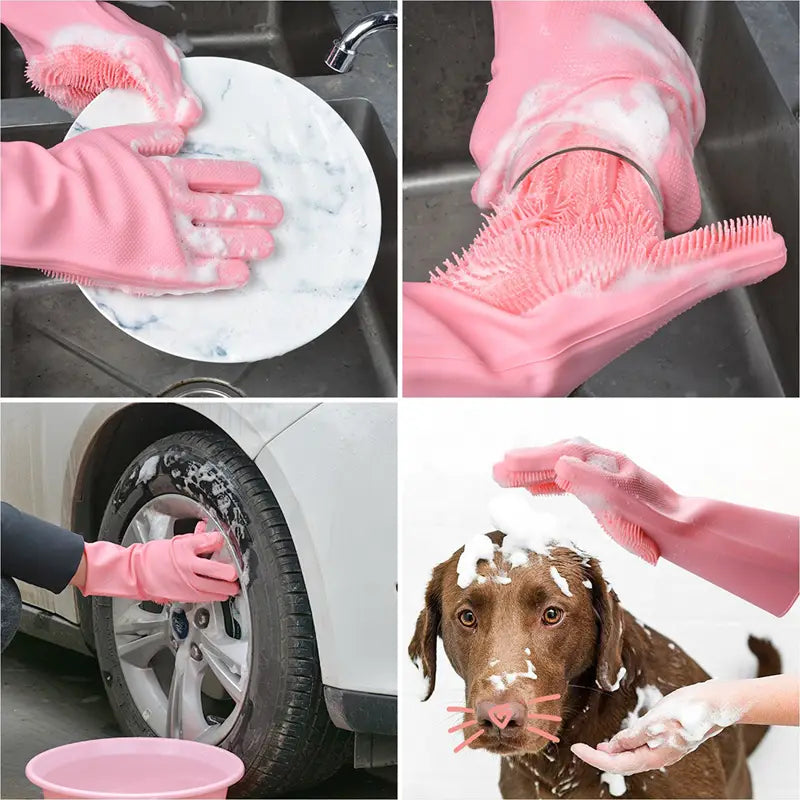 Silicone Magic Cleaning Gloves With Wash Scrubber (Pair) - Oshi.pk - Buy & Sell Online