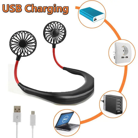 Lazy Neck Hanging Dual Mini Rechargeable Cooling Fan - Oshi.pk - Buy & Sell Online