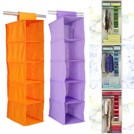 5 Shelf Portable Foldable Hanging Wardrobe Section Storage Organiser (Pack Of 2) - Oshi.pk - Buy & Sell Online