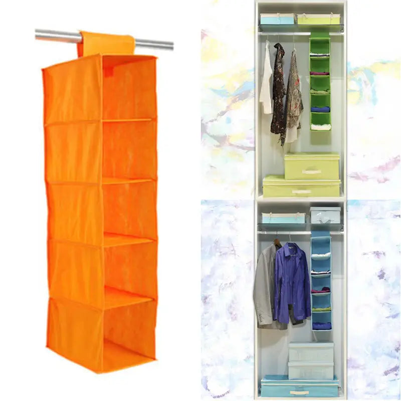 5 Shelf Portable Foldable Hanging Wardrobe Section Storage Organiser (Pack Of 2) - Oshi.pk - Buy & Sell Online