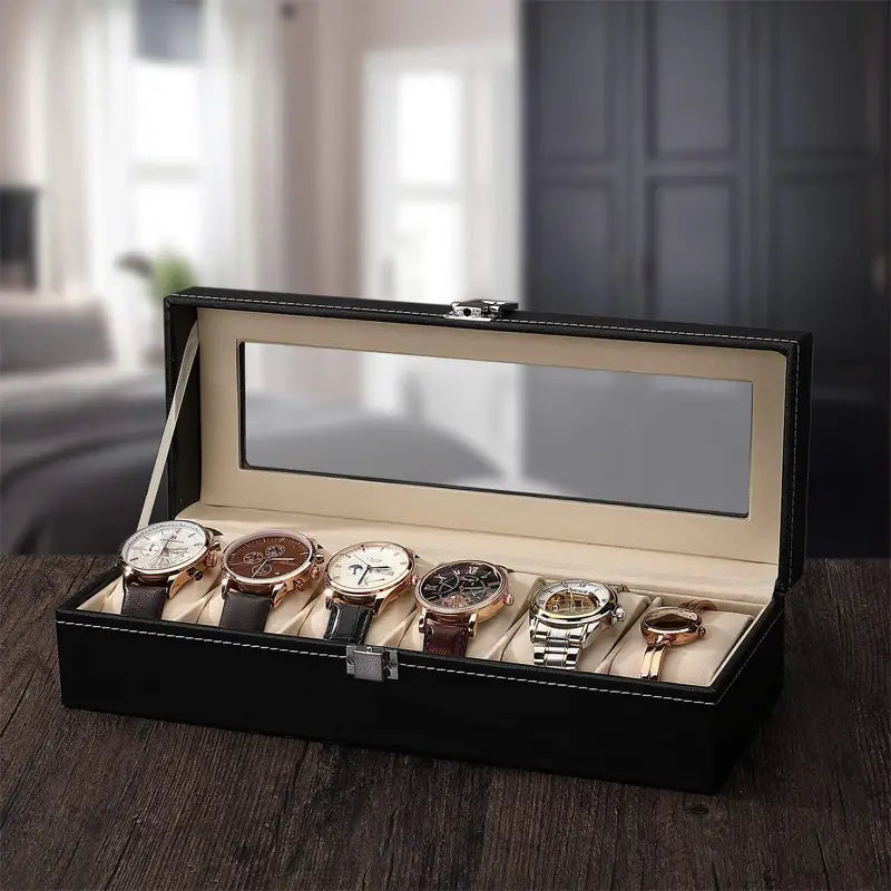 6 Slot Luxury Premium Watch Box Organizer Display Cases with Framed Glass Case - Oshi.pk - Buy & Sell Online