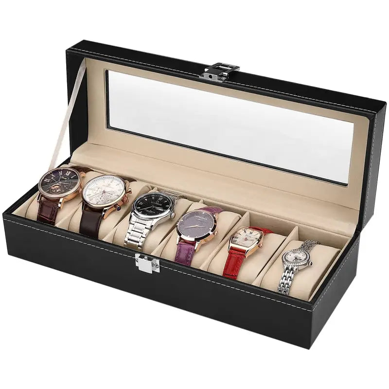 6 Slot Luxury Premium Watch Box Organizer Display Cases with Framed Glass Case - Oshi.pk - Buy & Sell Online