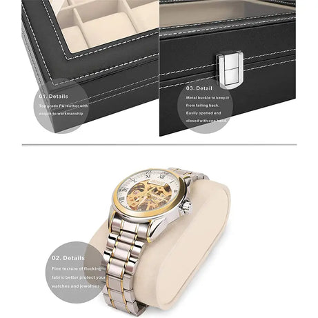 6 Slot Luxury Premium Watch Box Organizer Display Cases with Framed Glass Case - Oshi.pk - Buy & Sell Online