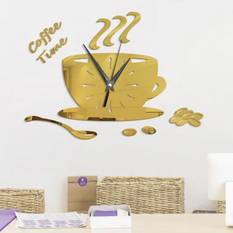 Coffee Cup Coffee Time 2mm DIY 3D Acrylic Wall Clock (35*35 Inches) - Oshi.pk - Buy & Sell Online
