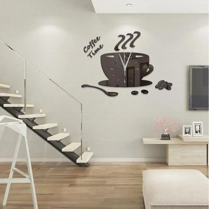 Coffee Cup Coffee Time 2mm DIY 3D Acrylic Wall Clock (35*35 Inches) - Oshi.pk - Buy & Sell Online