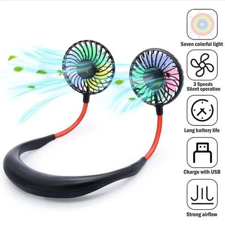 Lazy Neck Hanging Dual Mini Rechargeable Cooling Fan - Oshi.pk - Buy & Sell Online