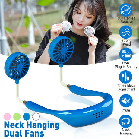 Lazy Neck Hanging Dual Mini Rechargeable Cooling Fan - Oshi.pk - Buy & Sell Online
