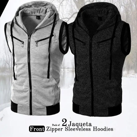 Pack Of 2 Jaqueta Front Zipper Sleeveless Hoodie For Men (ABZ-028) - Oshi.pk - Buy & Sell Online