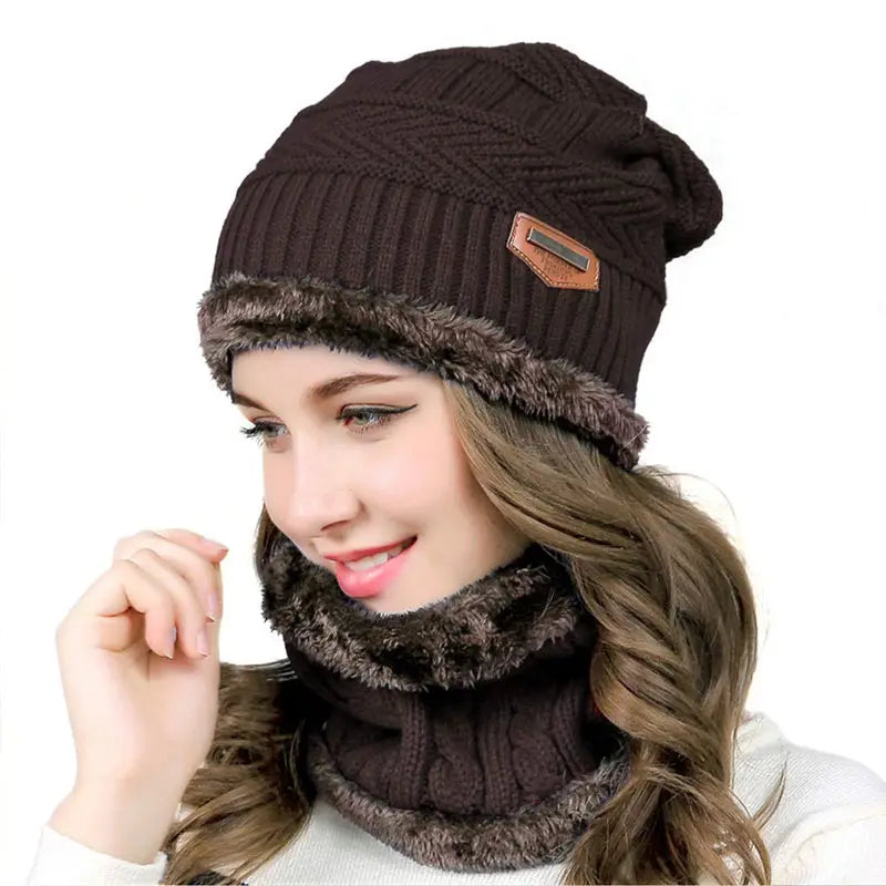 Winter Inside Warm Fleece Fur Wool Beanie Cap with Neck Warmer - Oshi.pk - Buy & Sell Online