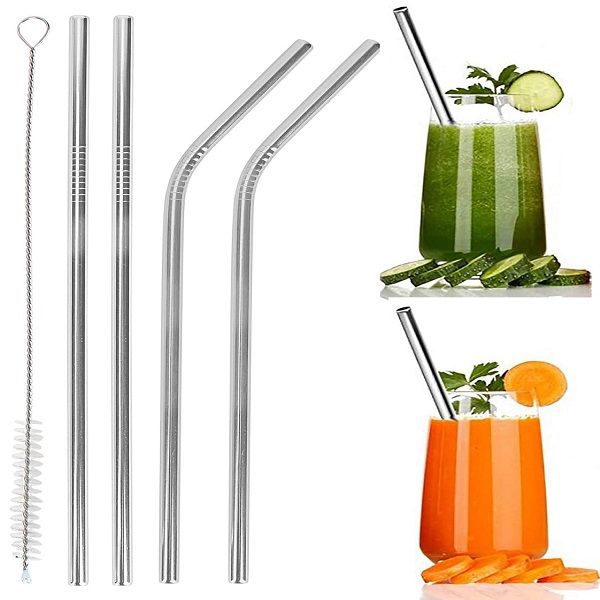 5pcs Stainless Steel Straw Reusable Metal Straw Set with Cleaning Brush - Oshi.pk - Buy & Sell Online