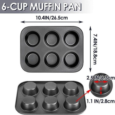 6 Cupcake Baking Pan Carbon Steel Coating Nonstick Muffin Tray