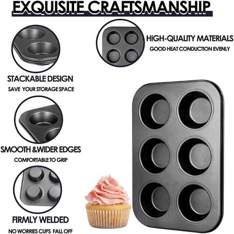 6 Cupcake Baking Pan Carbon Steel Coating Nonstick Muffin Tray - Oshi.pk - Buy & Sell Online