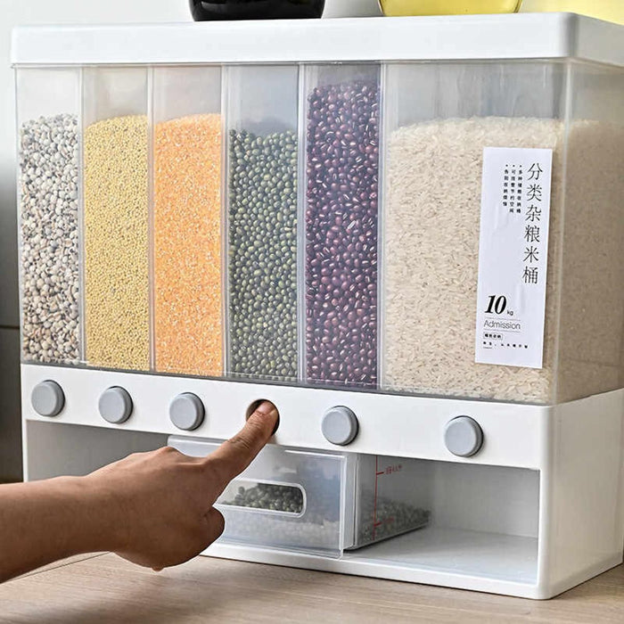 6-Grid Storage Wall Mounted Food Dispenser Whole Grains Rice Bucket Large Capacity Dry Food Dispenser, Dry Food Fruit Storage Box For Home and Kitchen - Oshi.pk - Buy & Sell Online