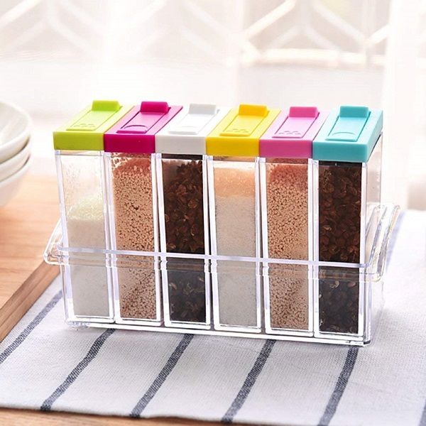6 pcs Jar Spice Rack Plastic Seasoning Masala Box - Oshi.pk - Buy & Sell Online