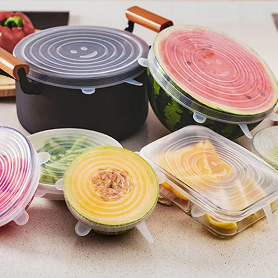6 pcs Reusable Universal Silicone Lids for Keeping fresh Silicone Elastic Lids For Food Pots kitchen Accessories New - Oshi.pk - Buy & Sell Online