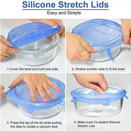 6 pcs Reusable Universal Silicone Lids for Keeping fresh Silicone Elastic Lids For Food Pots kitchen Accessories New - Oshi.pk - Buy & Sell Online
