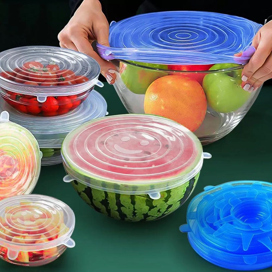 6 pcs Reusable Universal Silicone Lids for Keeping fresh Silicone Elastic Lids For Food Pots kitchen Accessories New - Oshi.pk - Buy & Sell Online