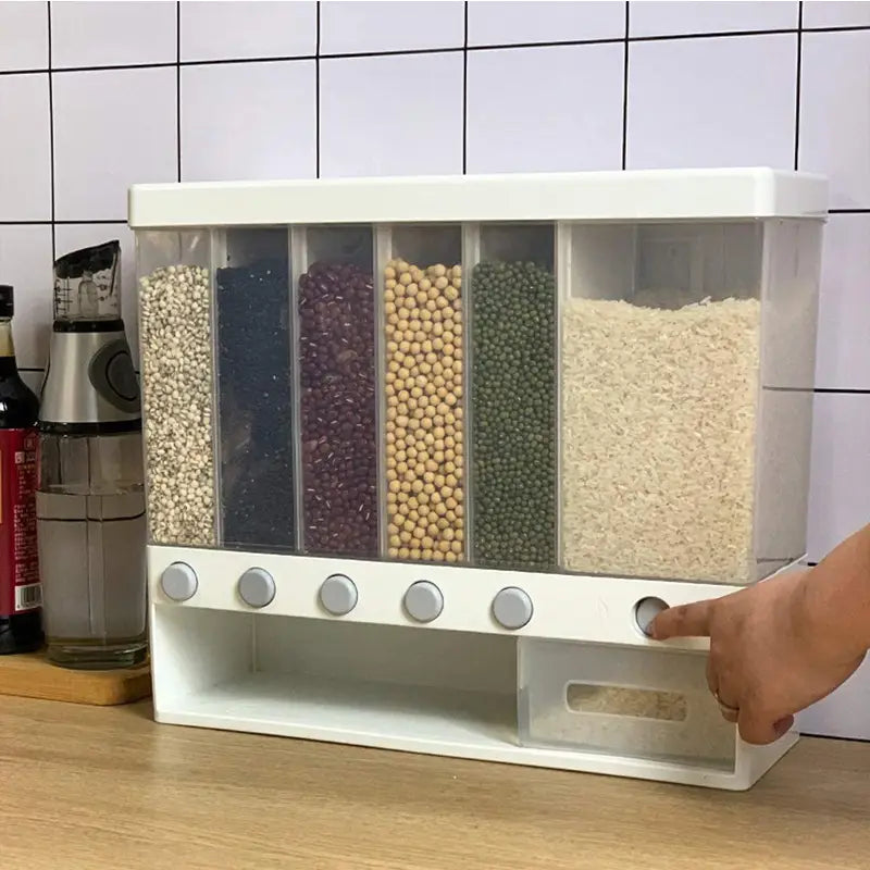 Wall-Mounted Dry Food Dispenser 6-Grid Cereal Dispensers Food Storage Container Kitchen Storage Tank - Oshi.pk - Buy & Sell Online