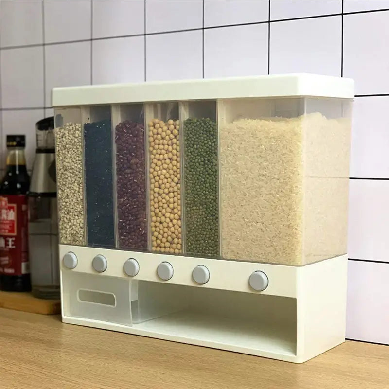 Wall-Mounted Dry Food Dispenser 6-Grid Cereal Dispensers Food Storage Container Kitchen Storage Tank - Oshi.pk - Buy & Sell Online