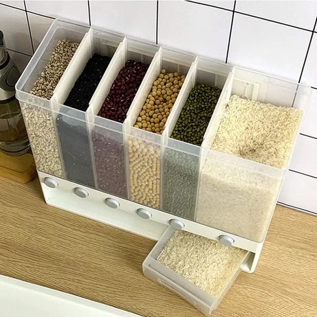 Wall-Mounted Dry Food Dispenser 6-Grid Cereal Dispensers Food Storage Container Kitchen Storage Tank - Oshi.pk - Buy & Sell Online