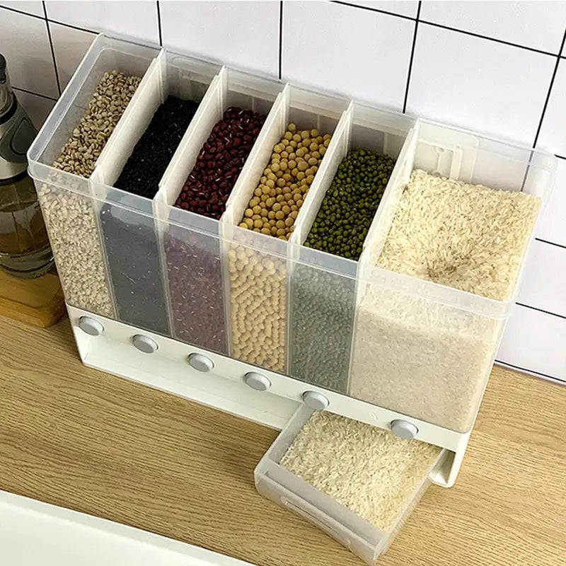 Wall-Mounted Dry Food Dispenser 6-Grid Cereal Dispensers Food Storage Container Kitchen Storage Tank - Oshi.pk - Buy & Sell Online