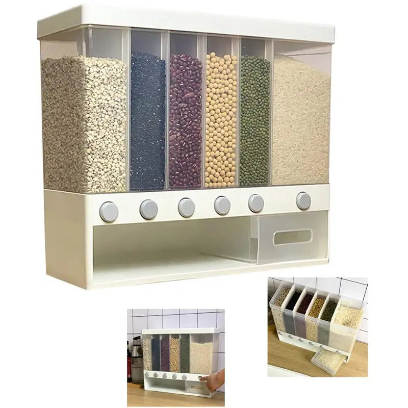 Wall-Mounted Dry Food Dispenser 6-Grid Cereal Dispensers Food Storage Container Kitchen Storage Tank - Oshi.pk - Buy & Sell Online
