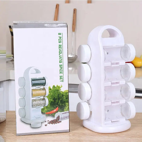 Revolving 8 Pcs Spice Rack Tower Kitchen Masala Jar - Oshi.pk - Buy & Sell Online
