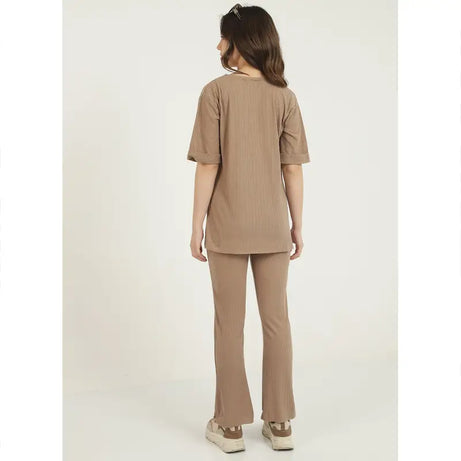 Turkish Style Womens 2 Piece Viscose Sleeve Fold CO ORD Set (Coffee) - Oshi.pk - Buy & Sell Online