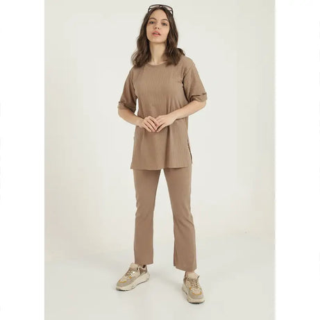 Turkish Style Womens 2 Piece Viscose Sleeve Fold CO ORD Set (Coffee) - Oshi.pk - Buy & Sell Online