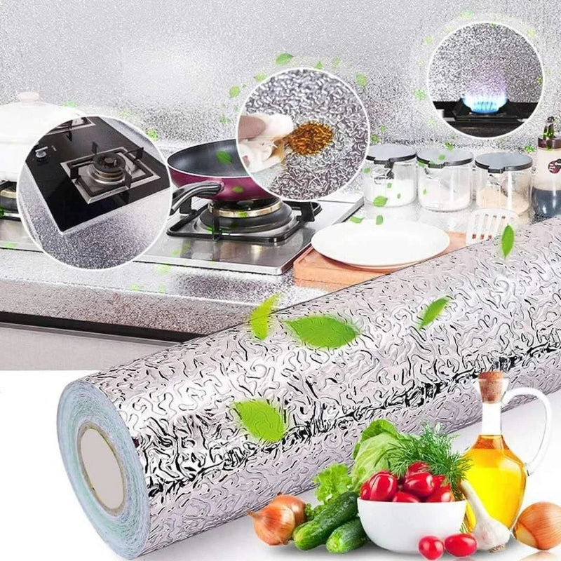 60cm X 200cm Aluminium Foil Sticker Aluminium Foil Sheet Kitchen Waterproof Self-Adhesive ( Silver ) - Oshi.pk - Buy & Sell Online