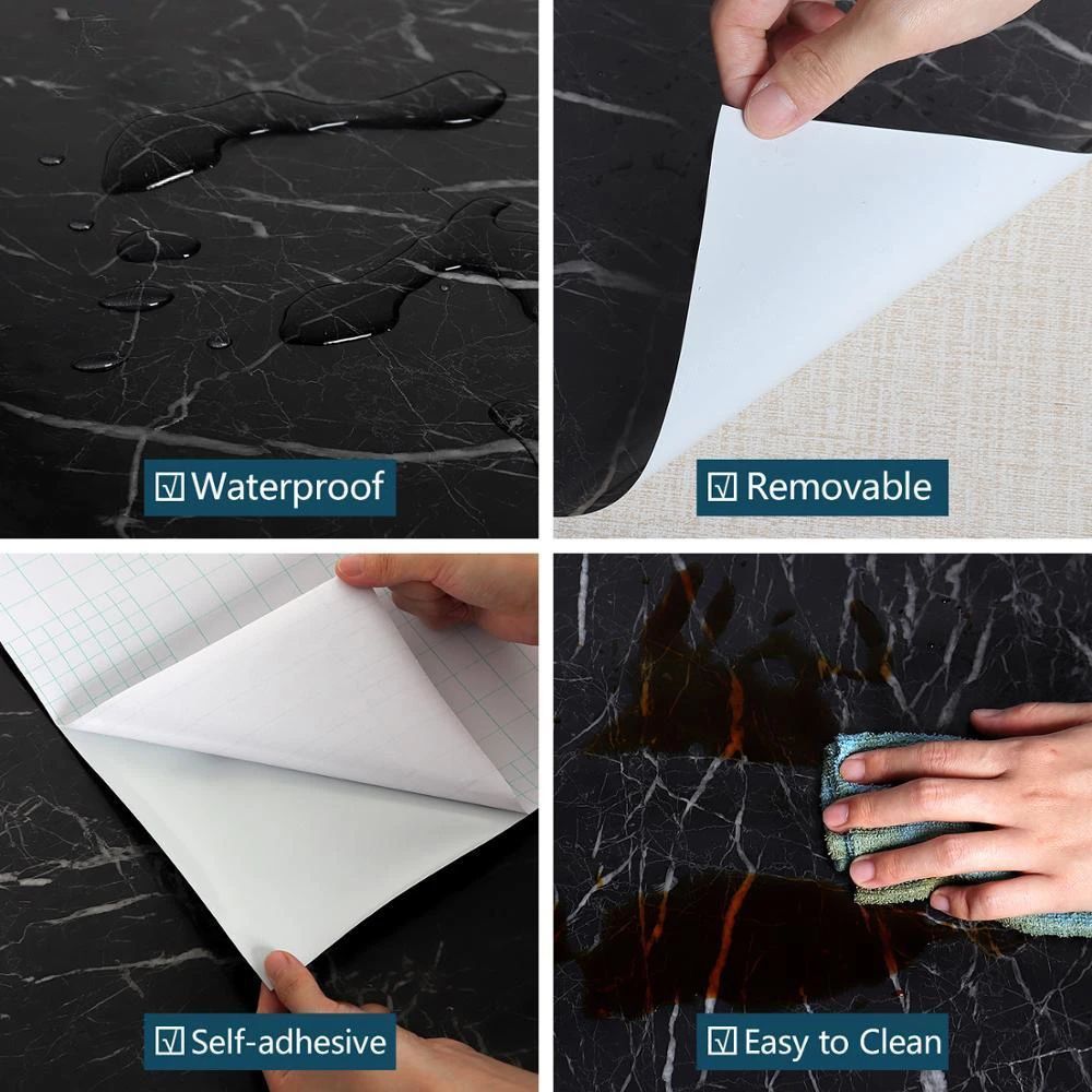 60CMx2M Self Adhesive Black Marble Sheet For Kitchen-Anti Oil And Heat Resistant Wallpaper - Oshi.pk - Buy & Sell Online