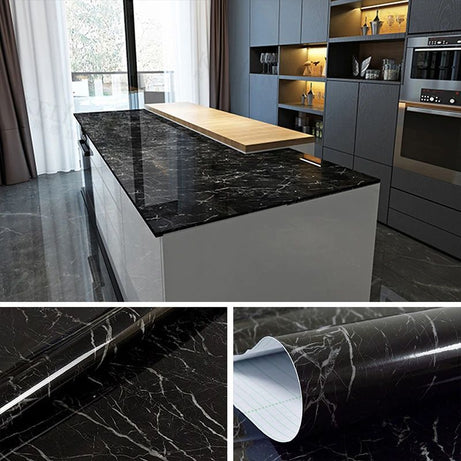 60CMx2M Self Adhesive Black Marble Sheet For Kitchen-Anti Oil And Heat Resistant Wallpaper - Oshi.pk - Buy & Sell Online