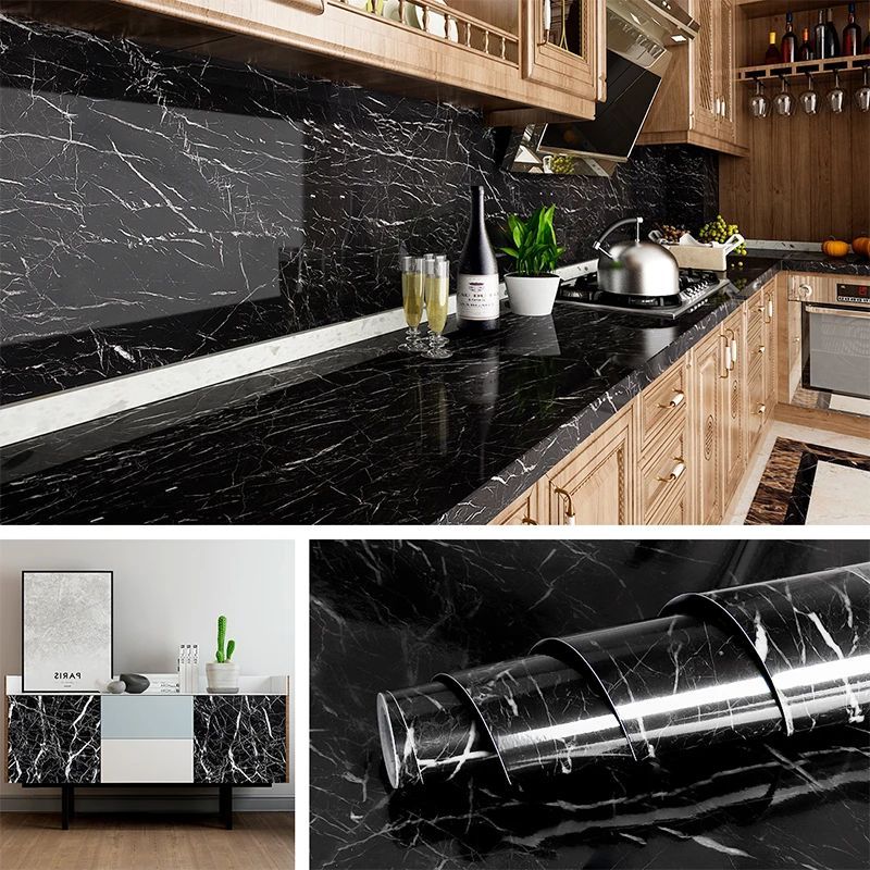 60CMx2M Self Adhesive Black Marble Sheet For Kitchen-Anti Oil And Heat Resistant Wallpaper-copy - Oshi.pk - Buy & Sell Online