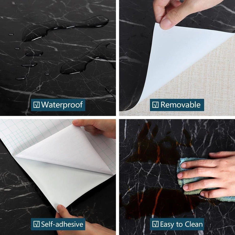 60CMx2M Self Adhesive Black Marble Sheet For Kitchen-Anti Oil And Heat Resistant Wallpaper-copy - Oshi.pk - Buy & Sell Online