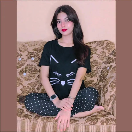 Printed Cotton Ladies Sleep Dress Night Wear with Shirt and Trouser (Design-92) - Oshi.pk - Buy & Sell Online