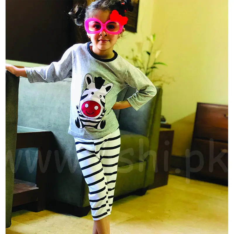 Baby Or Baba Grey and Black Zebra print Kids Night Suit (KD-012-B) - Oshi.pk - Buy & Sell Online