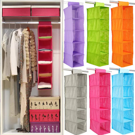 5 Shelf Portable Foldable Hanging Wardrobe Section Storage Organiser (Pack Of 2) - Oshi.pk - Buy & Sell Online