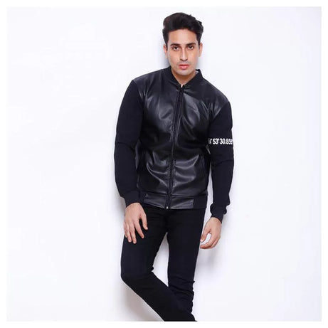 Men Bomber Baseball PU Leather Jacket With Fleece Sleeves (ABZ-072) - Oshi.pk - Buy & Sell Online