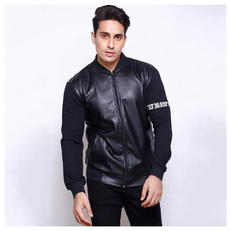 Men Bomber Baseball PU Leather Jacket With Fleece Sleeves (ABZ-072)