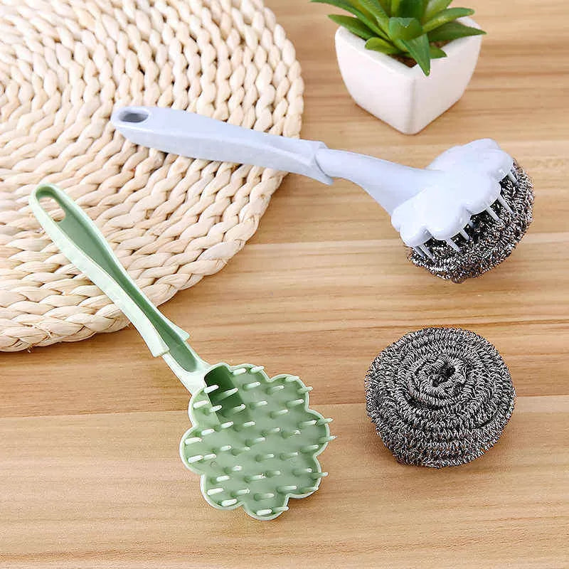 Long Handle Home Kitchen Utility Steel Wire Ball Pot Dish Cleaning Brush - Oshi.pk - Buy & Sell Online