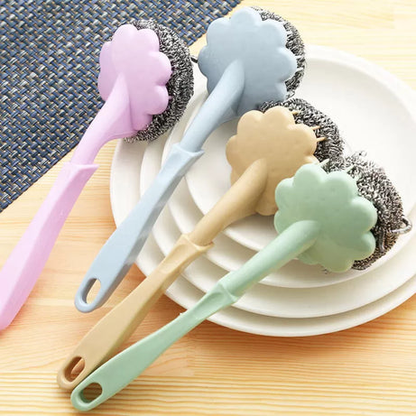 Long Handle Home Kitchen Utility Steel Wire Ball Pot Dish Cleaning Brush - Oshi.pk - Buy & Sell Online