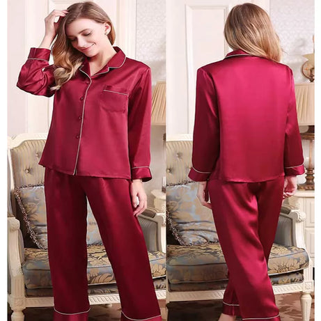 Silk Night Suit For Women (Red) (Design-2)