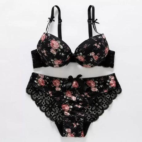 EleaEleanor Womens Sexy Embroidery Lace Bra Bralette Set Push-Up Thin Padded Bra with Panties Floral Underwear Bra Set - Oshi.pk - Buy & Sell Online