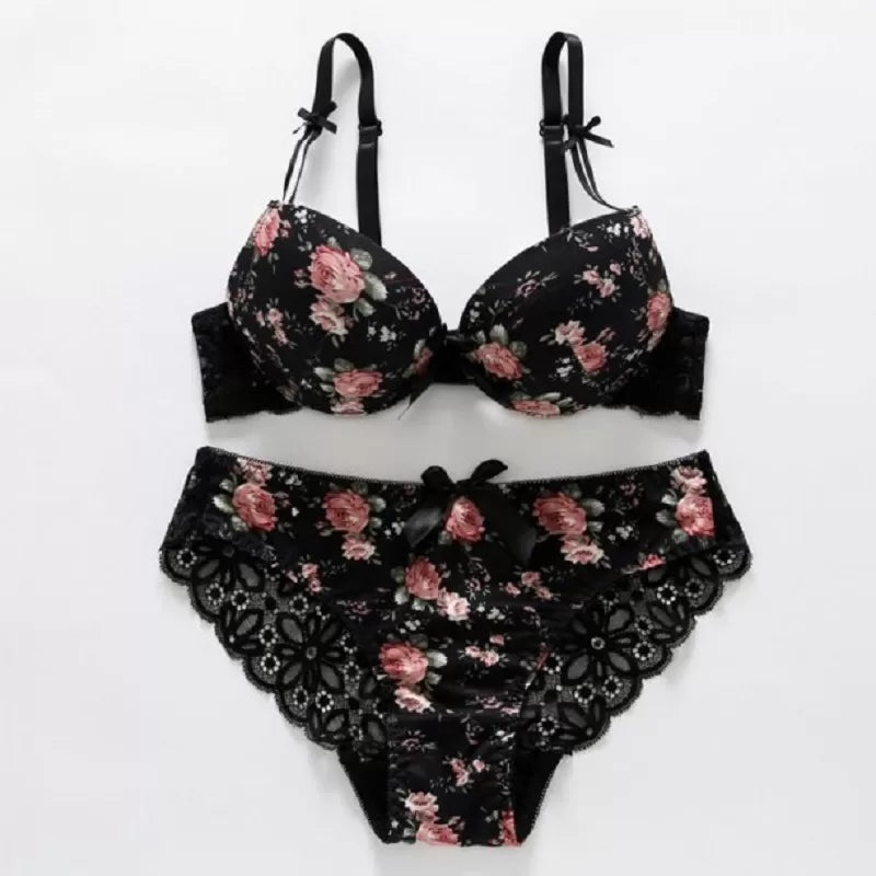 EleaEleanor Womens Sexy Embroidery Lace Bra Bralette Set Push-Up Thin Padded Bra with Panties Floral Underwear Bra Set - Oshi.pk - Buy & Sell Online